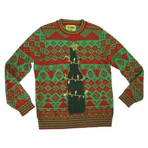 Tipsy Elves Ugly Christmas Sweater Size L Beer‎ Bottle Graphic Red Green Holiday